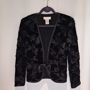 Jackie Jon New York Black Velvet With 3D Floral Design Jacket with Bow